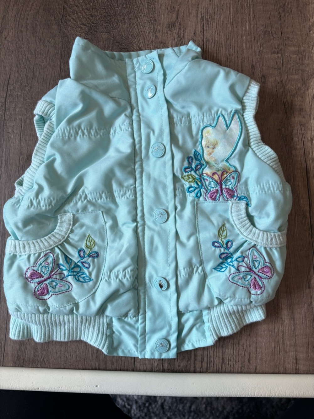 Vintage 2000s Y2K Disney Fairies Tinker Bell Puffer Vest Top Shirt Toddler 2T